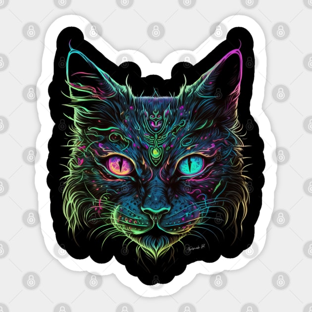 Colorful Cat Neon Colors Paint Style Sticker by Farbrausch Art